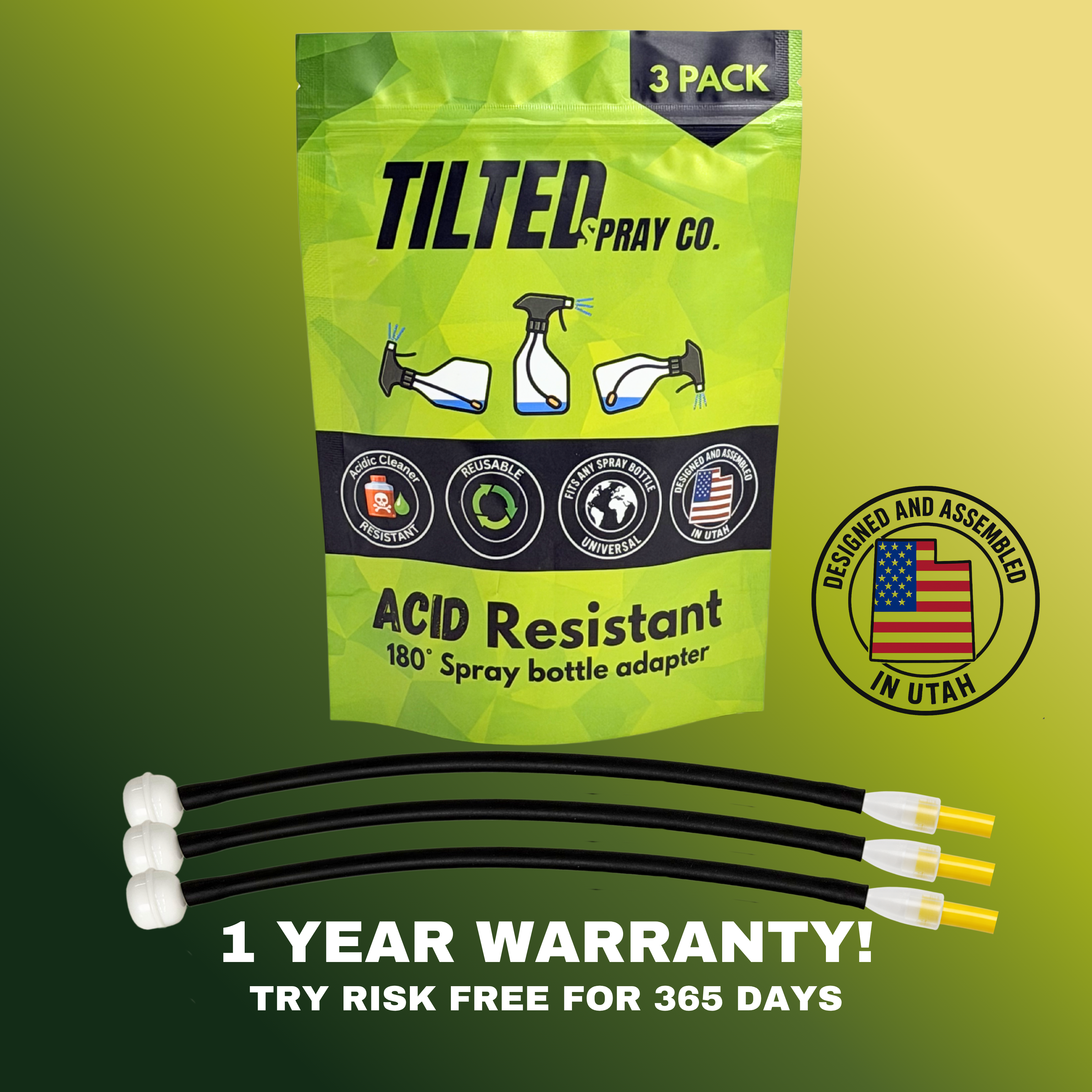 Acid Resistant 180° Spray Bottle Adapter - Tilted™ Spray Co. - 3 Pack