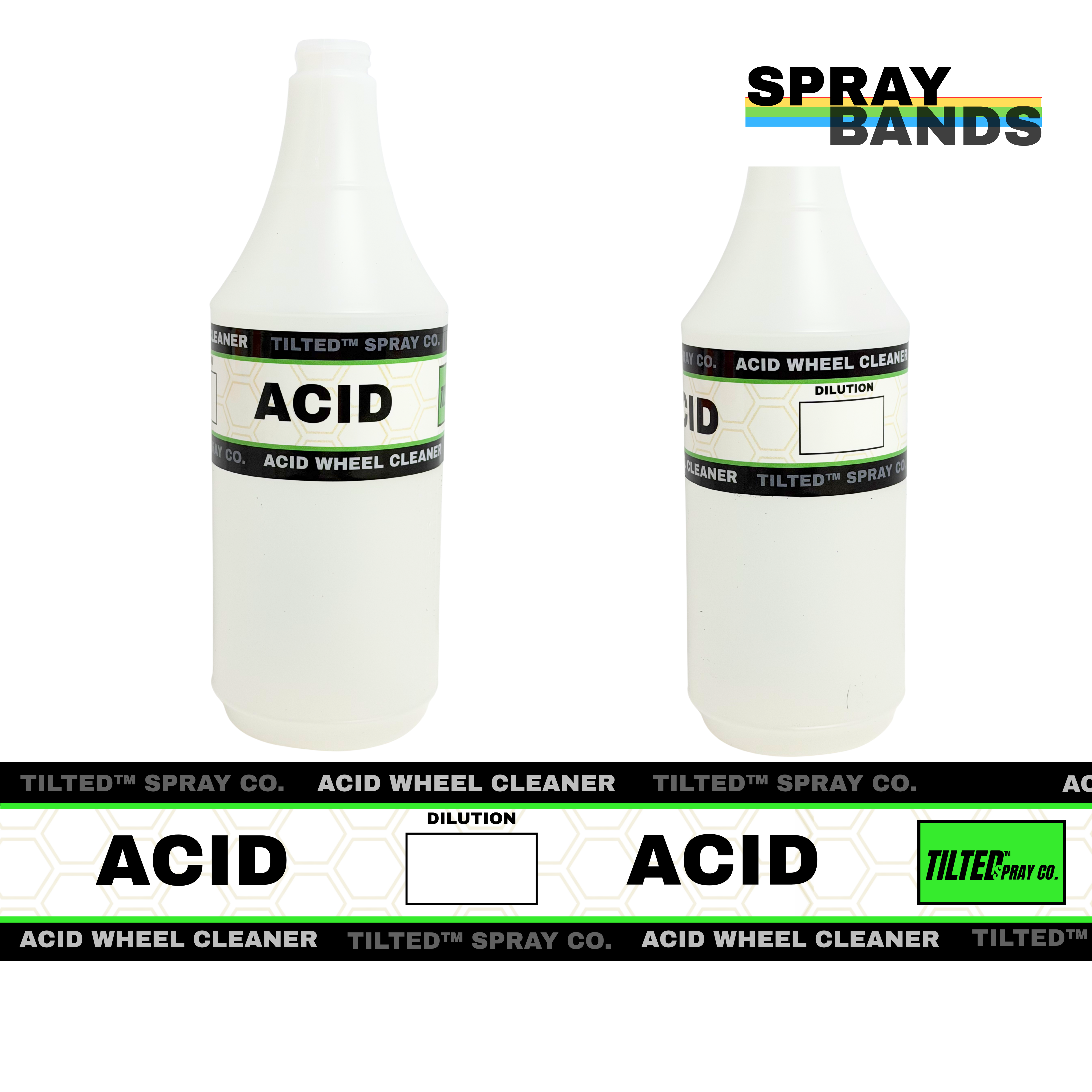 TILTED™ SPRAY BANDS - Chemical Spray Bottle Labels for Cleaning and Detailing - Variety