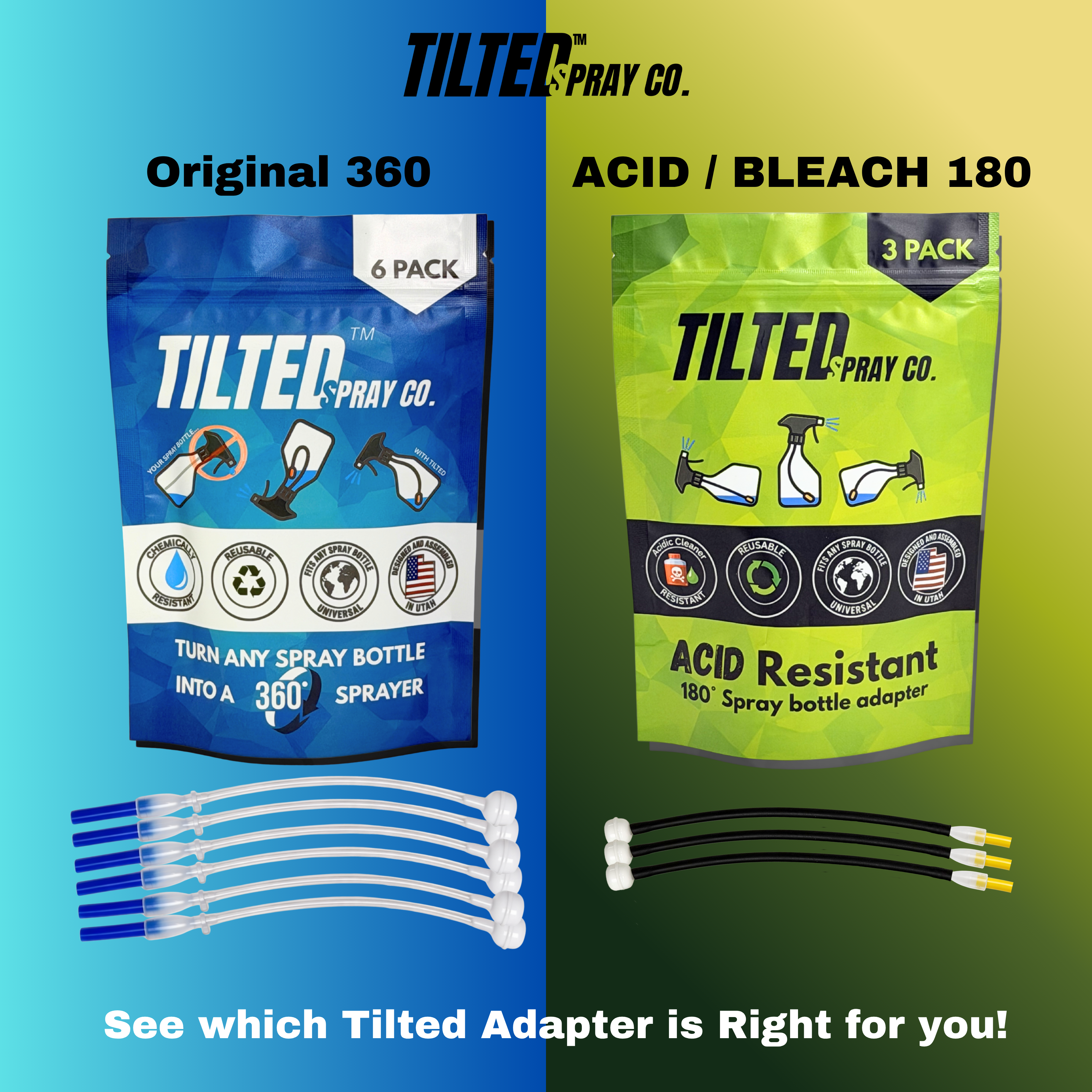 Acid Resistant 180° Spray Bottle Adapter - Tilted™ Spray Co. - 3 Pack