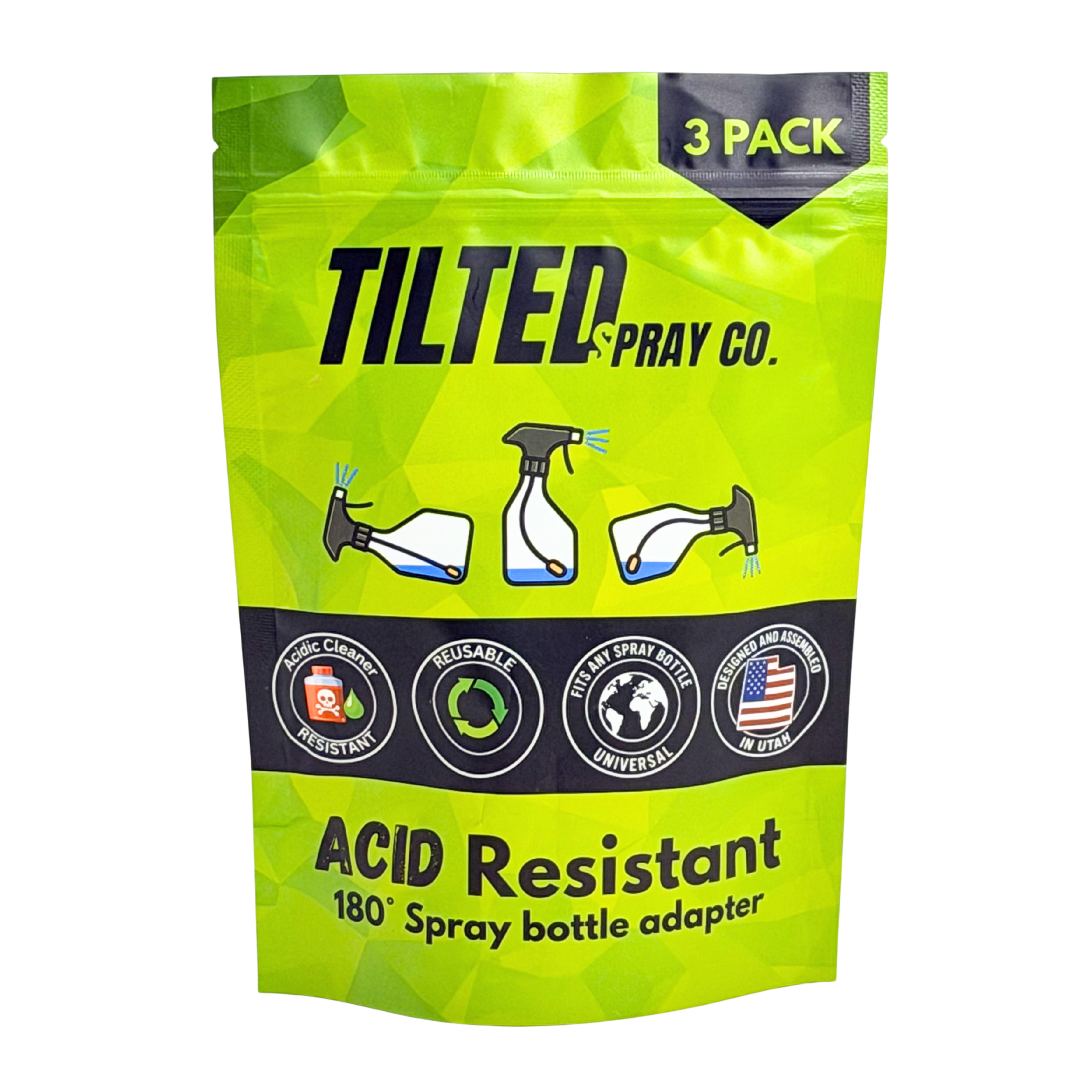 Acid Resistant 180° Spray Bottle Adapter - Tilted™ Spray Co. - 3 Pack